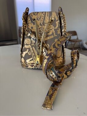Vintage PINKY Leather Gold Metallic Crossbody Bucket Bag